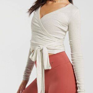 BNWT GYMSHARK Elevate Wrap Long Sleeve Top Cotton Frost White Marl XS SOLD OUT
